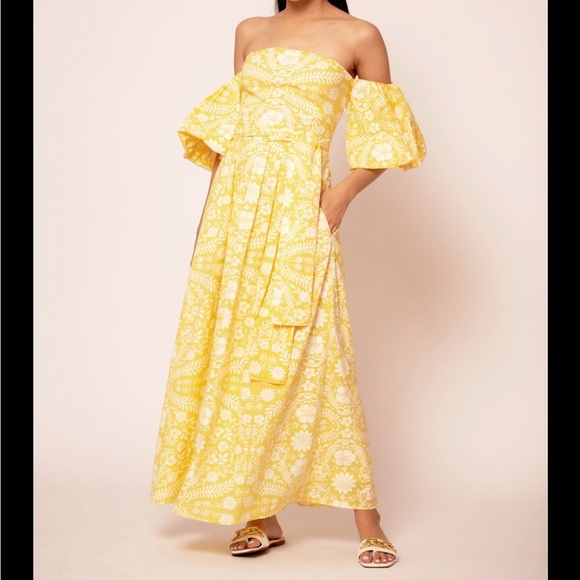 Beyond by Vera Leah Paradiso Yellow Floral Off-Shoulder Dress - Picture 2 of 8